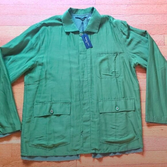 BRAZEAU Tricot green long sleeve button down shirt 3 front pockets NWT - Picture 1 of 6